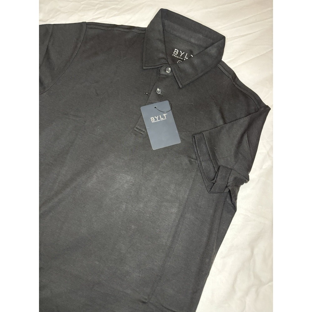 BYLT Premium Basics Comfort Wool Short Sleeve Polo Shirt Black Medium NWT
